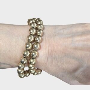 Vintage Beaded Double Strand Bracelet 7.5" Mid-century 1950s Gold-tone